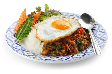 stir fried chicken with holy basil , gai pad bai gaprow , thai cuisineの写真素材