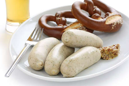 weiÃwurst, pretzel and beer, german oktoberfest foodの写真素材