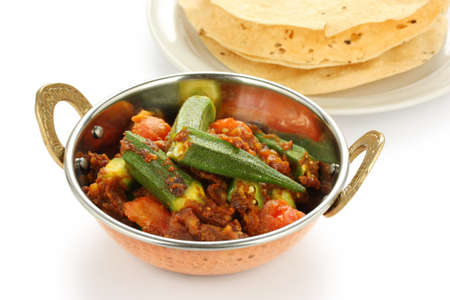 bhindi masala, okra curry, with papadの写真素材