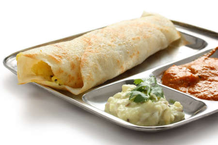masala dosa, crispy crepe stuffed spiced potatoes, south indian foodの写真素材