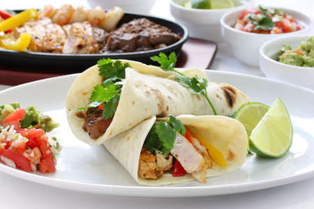 beef chicken and shrimp fajitas, mexican cuisineの写真素材