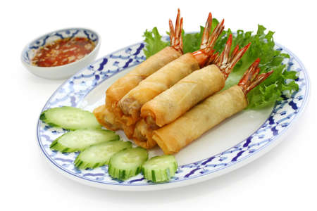 fried shrimp spring rolls, thai cuisineの写真素材