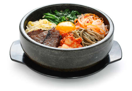 bibimbap in a heated stone bowl, korean dishの写真素材