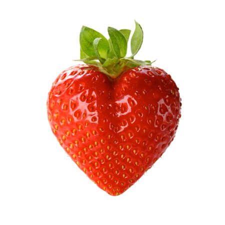 a heart shaped strawberry isolated on a white backgroundの写真素材