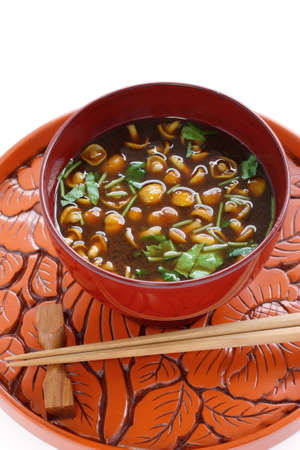 nameko mushrooms miso soup, japanese foodの写真素材