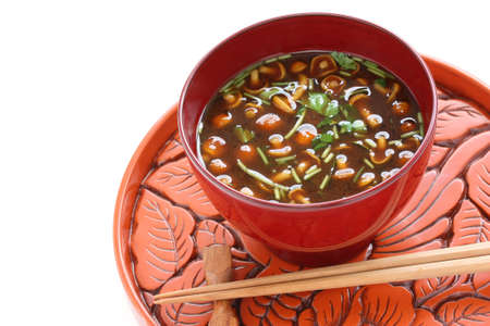 nameko mushrooms miso soup, japanese foodの写真素材