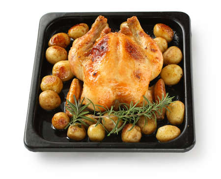 oven roasted chicken with potatoesの写真素材
