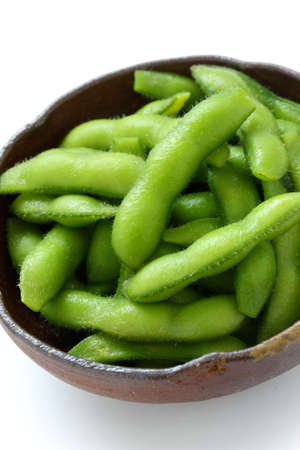 edamame nibbles, boiled green soy beans, japanese foodの写真素材