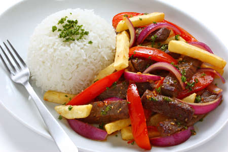 lomo saltado, peruvian cuisineの写真素材