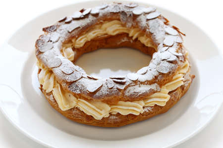 paris brest, choux pastry with praline cream, french bistro dessertの写真素材