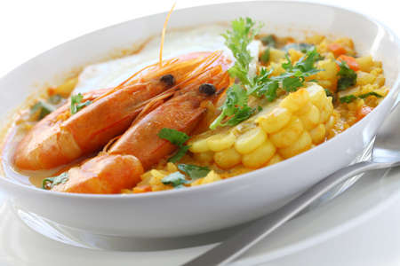 chupe de camarones, peruvian shrimp chowderの写真素材