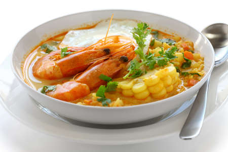 chupe de camarones, peruvian shrimp chowderの写真素材