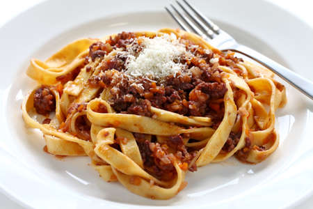tagliatelle with ragu bolognese sauce, italian pasta cuisineの写真素材