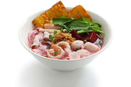 yen ta fo, rice noodles in pink soup, thai cuisineの写真素材