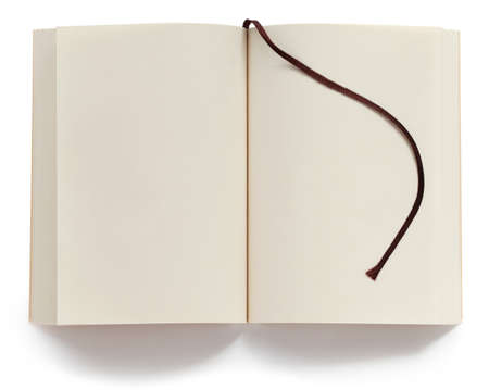 opened blank paperback with bookmark isolated on white background