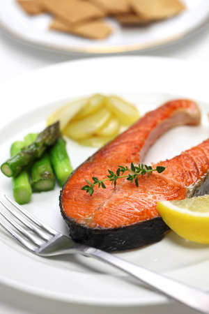 cooked salmon steakの写真素材