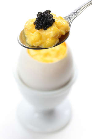 caviar and scrambled egg in egg shell cupの写真素材