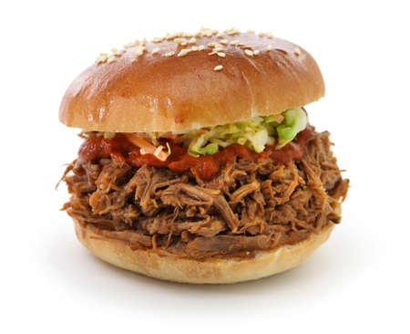 pulled pork sandwich isolated on white backgroundの写真素材