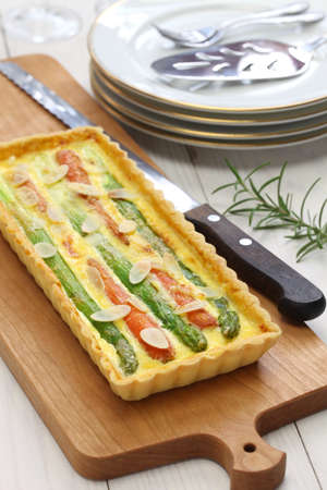 homemade vegetable quiche  asparagus, carrot and almond slice の写真素材