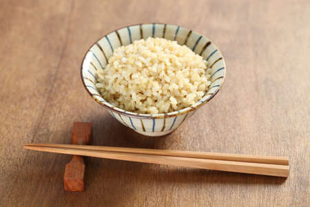 boiled brown rice, healthy japanese foodの写真素材
