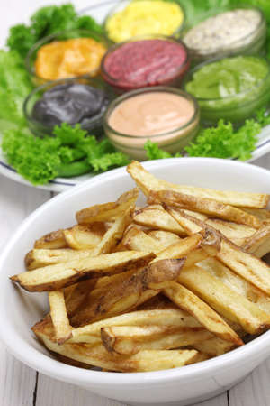french fries with homemade assorted mayonnaise sauceの写真素材