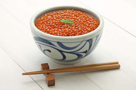 salmon roe bowl, ikura don, japanese foodの写真素材