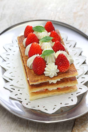 homemade strawberry millefeuille, Napoleon pie, french dessertの写真素材