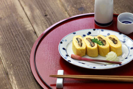 umaki, japanese eel rolled omelet, japanese cuisineの写真素材