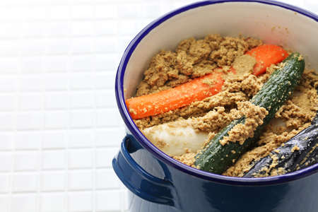 homemade nukazuke bran pickled vegetables, japanese traditional foodの写真素材