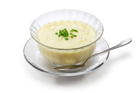 Vichyssoise, cold potato soup, american summer cuisine isolated on white backgroundの写真素材