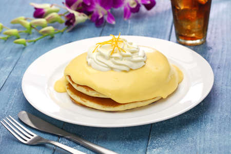 homemade lilikoi passion fruit pancake, Hawaiian food isolated on white background