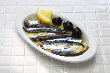 homemade marinated anchovies, spanish tapas food, boquerones en vinagreの写真素材