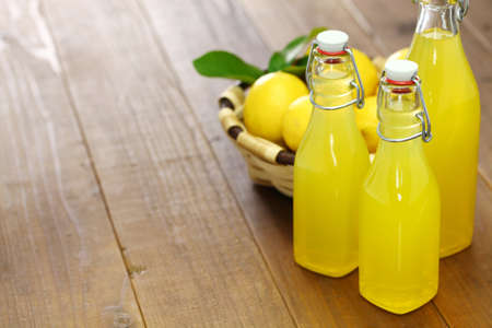 homemade limoncello, italian traditional lemon liqueurの写真素材