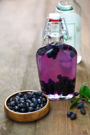 making myrtle liqueur, italian sardinia traditional digestif mirto.の写真素材