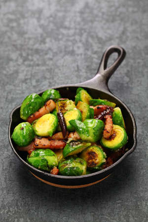 roasted brussels sprouts with baconの写真素材