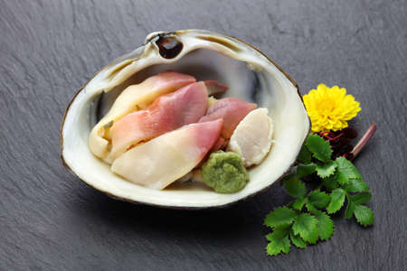 hokkigai (sakhalin surf clam) sashimi, japanese cuisineの写真素材