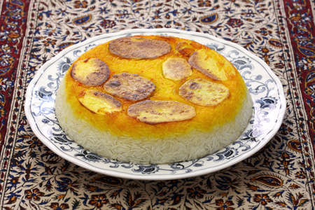 Potato tahdig, iranian rice cuisineの写真素材