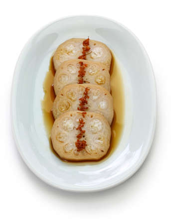 osmanthus flavored, stuffed lotus root with glutinous rice, chinese foodの写真素材