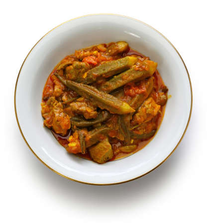 Khoresh Bamieh, Iranian okra stew isolated on whiteの写真素材