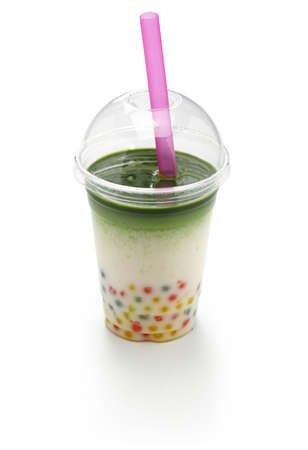 homemade tapioca drink, matcha milkの写真素材