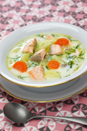 Lohikeitto, finnish traditional salmon soupの写真素材