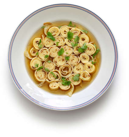 australian and south germany sliced pancake soup, flittatensuppe, pfannkusensuppe