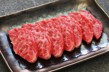 a rare part of japanese wagyu beef called Senbonの写真素材
