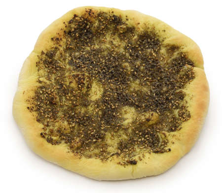 homemade zaatar manakeesh,  traditional lebanese herb-spiced pita bread
