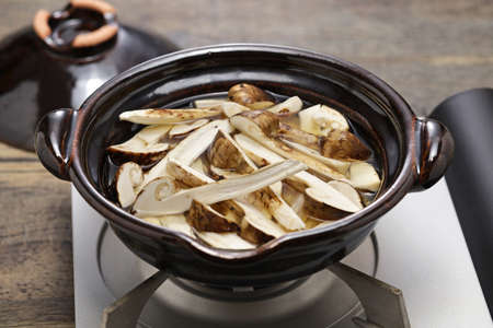 before cooking, matsutake mushroom rice,  Japanese cuisine