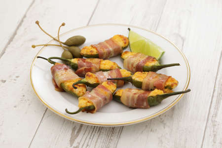 bacon wrapped jalapeno poppers, party appetizerの写真素材