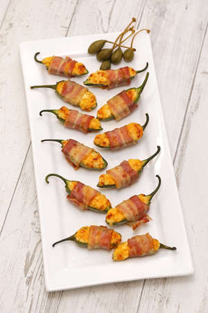 bacon wrapped jalapeno poppers, party appetizerの写真素材