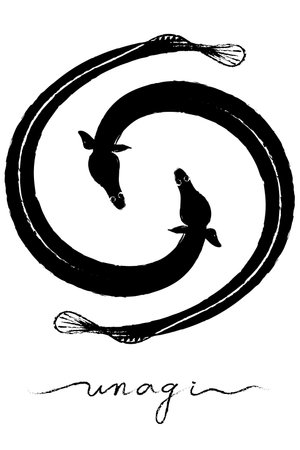 Japanese Unagi ( eel ) illustration by sumi brushの写真素材