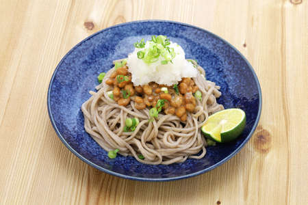 natto  soba (buckwheat noodles with fermented soybeans) , Japanese food