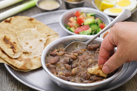 ful medames and aish baladi, Egyptian breakfastの写真素材